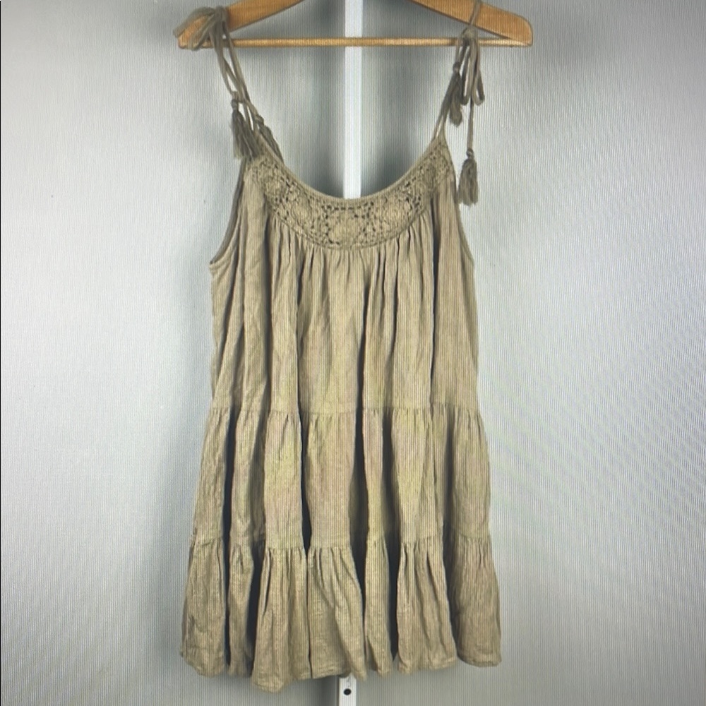 Beige Sleeveless Crochet Detail Top